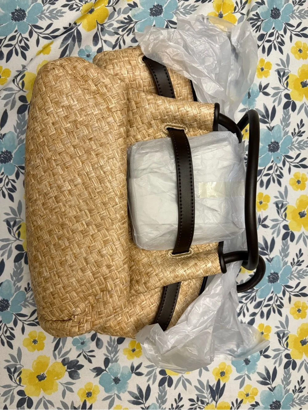 JW PEI Natural Straw Shoulder Bag with Black Trim